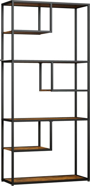 HOMCOM Bücherregal mit 7 Ebenen im Industriedesign, Standregal in Braun und Schwarz für Wohnzimmer und Schlafzimmer - Bild 1