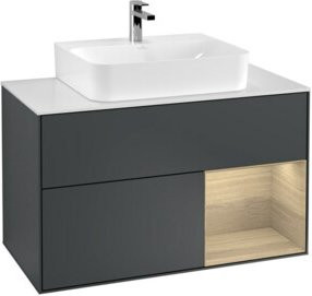 V&B Waschtischunterschrank Finion 100 in Mattblau lackiert mit offenem Regal, Breite: 100 cm, Tiefe: 50,1 cm, Höhe: 50,1 cm - Bild 1
