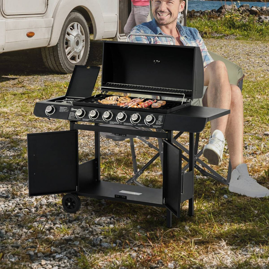 Outsunny Gasgrill aus Metall in Schwarz mit porzellanemaillierter Grillfläche, B/T/H: 50 x 135 x 100 cm - Bild 4