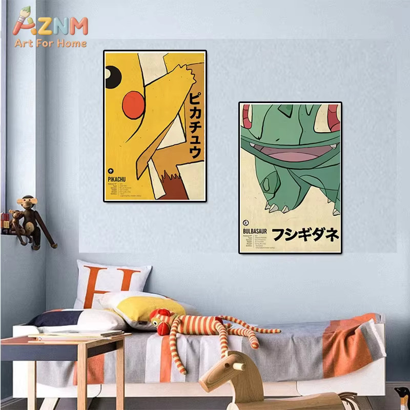 KAYOU Pokemon Anime Leinwandgemälde Wanddekoration mit Bulbasaur, Charizard und Pikachu in Mehrfarbig - Bild 2
