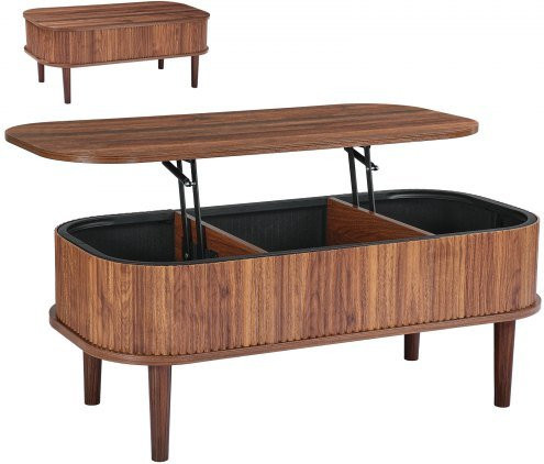 VEVOR Couchtisch Oval mit Lift-Top und 3 versteckten Fächern, Mid-Century Modern Design, Walnuss, B/T/H: 100 x 54,5 x 48 cm - Bild 1