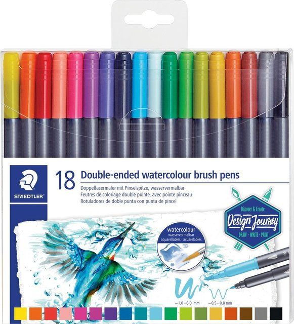 STAEDTLER Doppelfasermaler mit Pinselspitze, 18 Stück, Multicolor - Bild 1