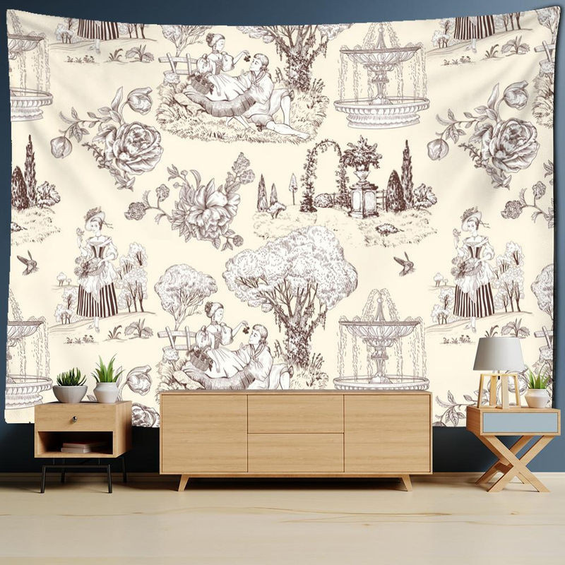 Super Six Wandbehang Vintage Engel Motiv in Beige, Psychodelisches Design aus Textil, B: 95 cm, H: 70 cm - Bild 1