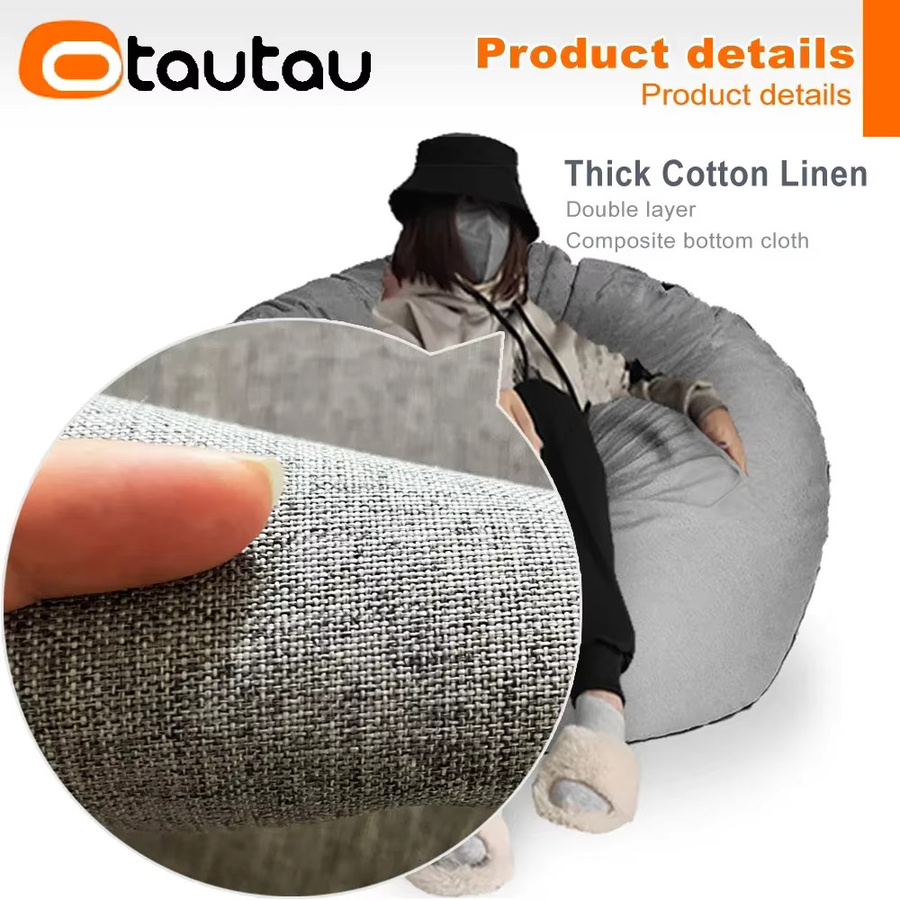 OTAUTAU Sitzsack-Sofa aus Baumwollleinen in Rot, gefüllter BeanBag Relax Lounge Couch für das Schlafzimmer, Durchmesser: 70 cm - Bild 3