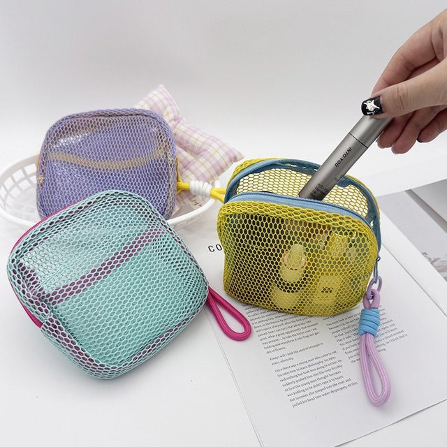 YOCITY Make-up-Tasche aus Netzstoff in Gelb, tragbare Kosmetik-Aufbewahrungstasche mit Reißverschluss für unterwegs - Bild 1