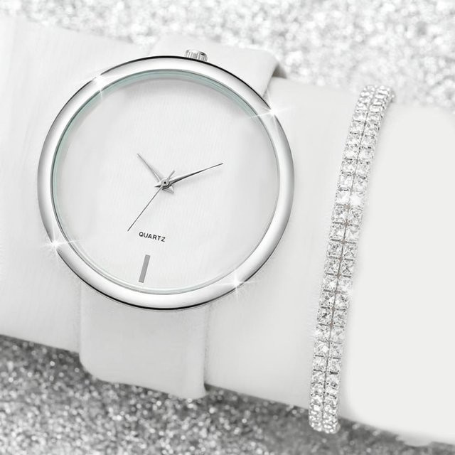 Armbanduhr Damen, Quarz, Messing, Weiß, Diamant, Kristall - Bild 1