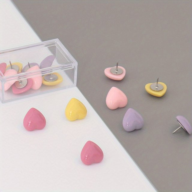 8er Set kreative Herz-Reißzwecke aus farbigem Harz in Macaron-Farben für Korktafeln und Poster - Bild 1