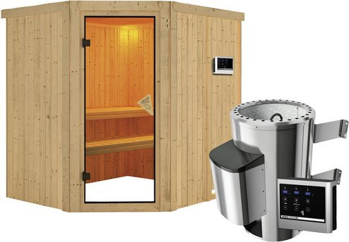 Karibu Sauna Talsen aus Fichtenholz mit 3,6 kW Saunaofen und externer Steuerung für 3 Personen, beige, B/T/H: 198 x 170 x 196 cm - Bild 1