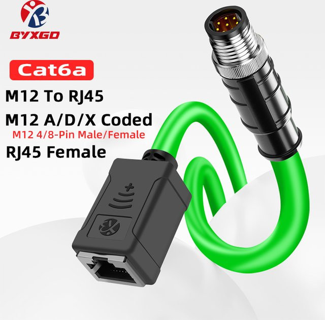 BYXGD M12 zu RJ45 Ethernet LAN Netzwerkkabel CAT6A, M12 A/D/X-kodiert, 4/8-polig - Bild 1