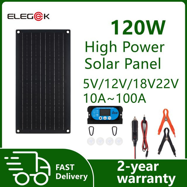 ElEGEEK Flexibles Solarpanel-Set mit 60A Controller und USB Typ-C für Auto, Boot und Wohnmobil, Schwarz - Bild 1