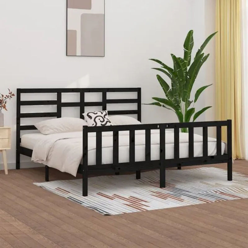 Massivholzbett Vidaxl aus Kiefer in Schwarz im Modernen Landhausstil, B/T: 200 x 200 cm - Bild 1