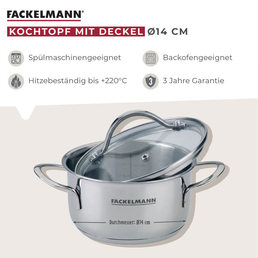 Fackelmann Kochtopf Lara mit Glasdeckel, Silber und Transparent, Durchmesser: 14 cm - Bild 3
