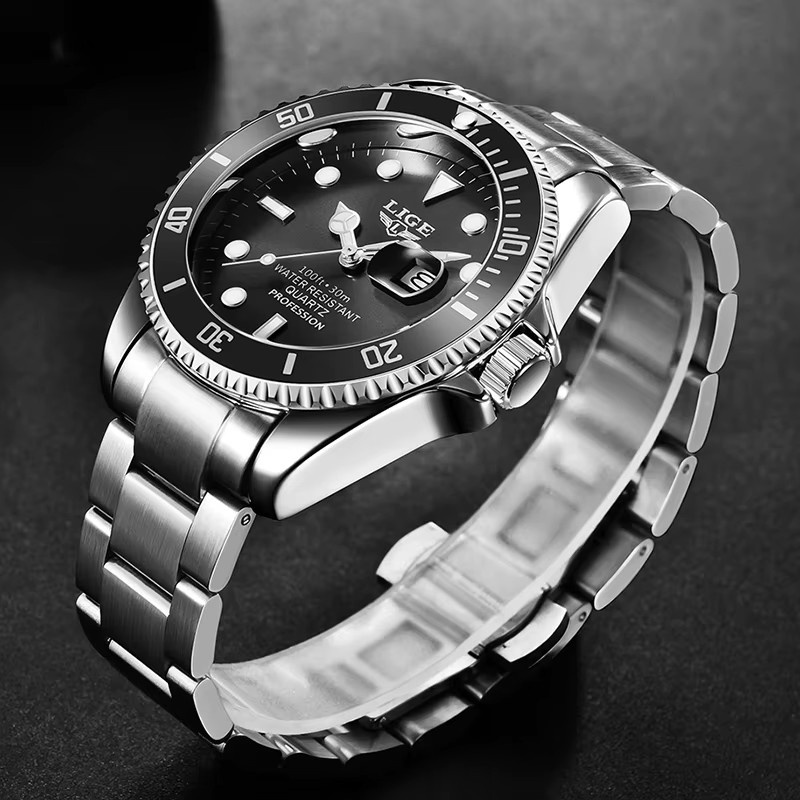 LIGE Armbanduhr Chronograph, Quarz, Edelstahl, Schwarz, Silber, Herren - Bild 4