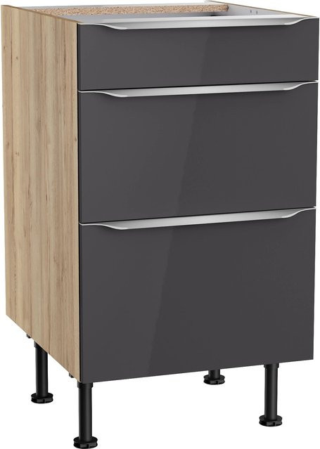 Optifit Küchen-Unterschrank Linus984 mit 3 Auszügen in Anthrazit-Wildeiche, Breite: 50 cm - Bild 1