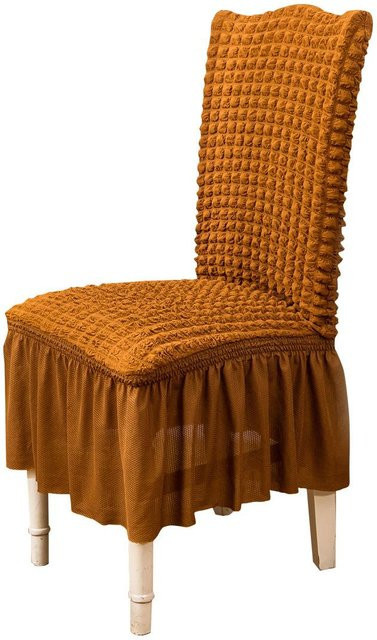 Bestbags Seersucker-Universal-Stretch-Esszimmerstuhlbezug mit Schößchen in Orange - Bild 1