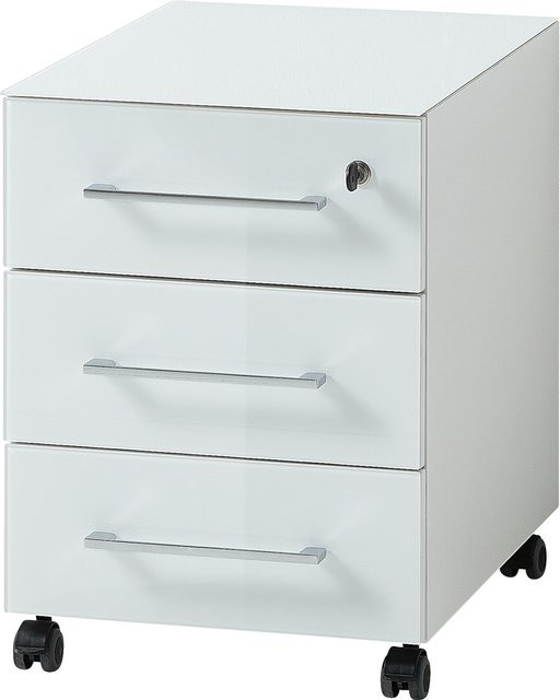 Rollcontainer KADIMA DESIGN Serie Muenchen mit Glasfront, 3 Schubladen mit Soft-Close und abschließbar, Weiß - Bild 1