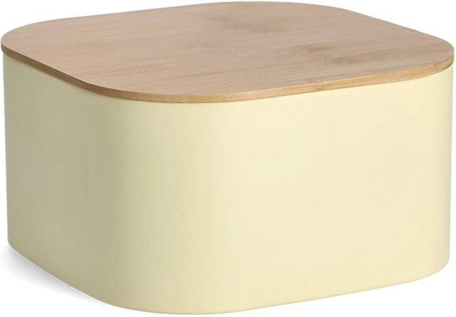 Zeller Brotkasten aus Metall mit Bambusdeckel, Gelb, B/T/H: 26,5 x 26,5 x 14,5 cm - Bild 1