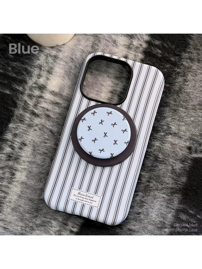 MUQGEW Magnetische iPhone Handyhülle mit koreanischem Streifen-Design und Schleifen-Halterung, stoßfeste Hartschale für iPhone 11 bis iPhone 17 Pro Max - Bild 6