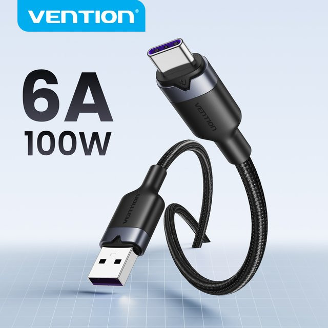 Vention USB-C Ladekabel 100 W, 6A Schnellladekabel in Schwarz - Bild 1