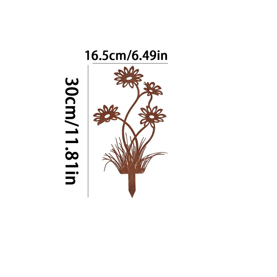 Schmiedeeiserner Garten-Dekostab mit Blumensilhouette in Braun, rustikaler Pflanzpfahl aus Metall für Blumenbeete und Rasenflächen, Höhe: 30,0 cm, Breite: 16,5 cm - Bild 3