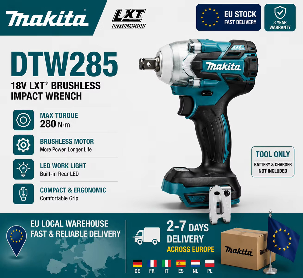 Bürstenloser Schlagschrauber Set kompatibel mit Makita LXT Akku mit 320N·m Drehmoment und 1/2 Zoll Aufnahme, inklusive 6,0Ah Akkus - Bild 3