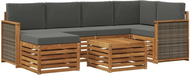 vidaXL Ecksofa Set in L-Form aus Akazienholz mit 6 Kissen in Anthrazit - Bild 1