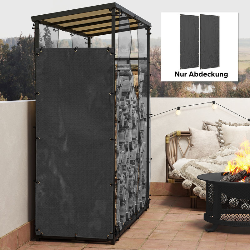 Outsunny Kaminholzregal Abdeckung aus Polyester in Schwarz, B/H/L: 62 x 0,1 x 148 cm - Bild 2