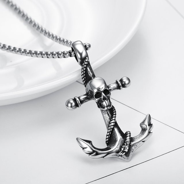 NORTHMAN Anhänger Schädel Anker, Edelstahl, Silber, Unisex - Bild 1