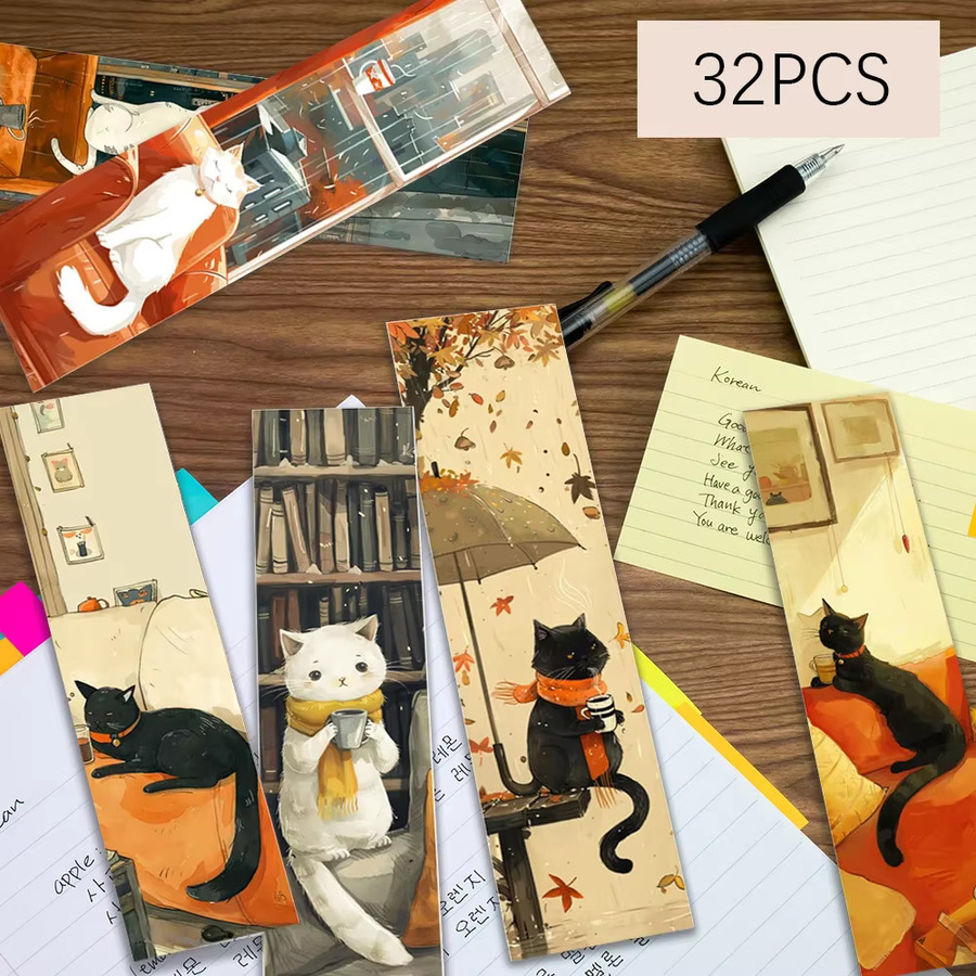 32 Stück Lesezeichen mit Herbst-Katzenmotiv in Mehrfarbig, kreative künstlerische Designs aus Papier - Bild 5