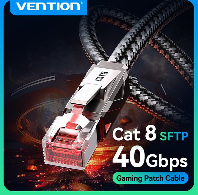 Vention Cat8 Ethernet-Kabel mit 40 Gbit/s und 2000 MHz SFTP LAN-Patchkabel für PC, Router und Gaming - Bild 1