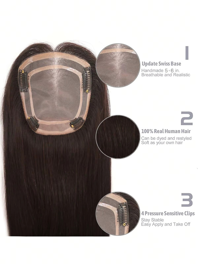 CC YOUNG Echthaar-Topper für Damen, Clip-in-Haarteile - Bild 3
