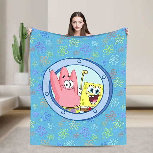 Potdemiel SpongeBob Schwammkopf und Patrick Star Flanell-Überwurfdecke aus Polyester in Blau - Bild 1