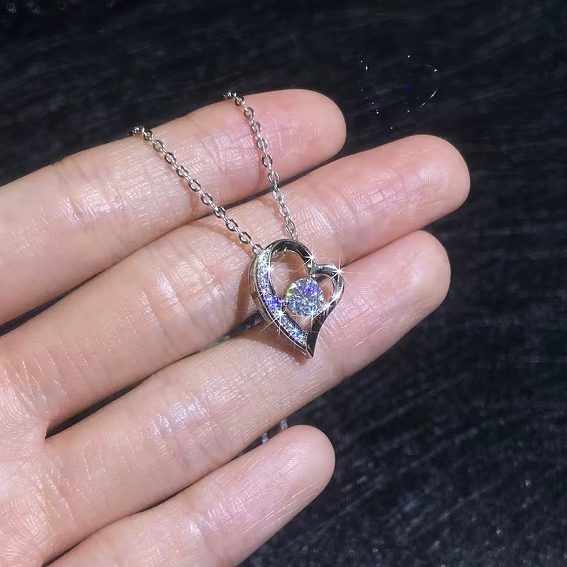 BJXMOSO Halskette mit Anhänger, 925 Silber, Zirkonia, Herz, Damen - Bild 2