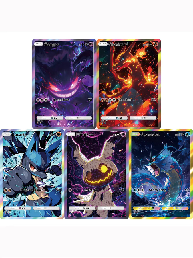 Keeppley Pokémon Charizard Gengar Mimikyu Gyarados Lucario, 5-teiliges Set, Holografische Karten - Bild 4
