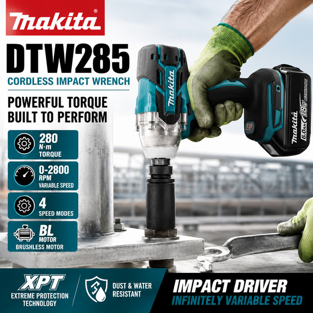 Makita DTW285 Bürstenloser Akku-Schlagschrauber 1/2 Zoll in Grün, 320 Nm Drehmoment, kompatibel mit Makita LXT 18V Akkus (ohne Akku und Ladegerät) - Bild 1