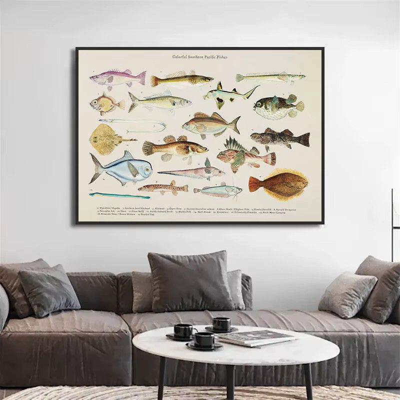 Stillness Stories Vintage Leinwand Poster mit buntem Meeresleben und Fischen aus dem Südlichen Pazifik, rahmenlose Wandmalerei Illustration - Bild 2