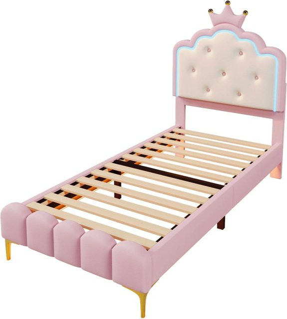 okwish Polsterbett in Kronenform für das Kinderzimmer in Rosa mit LED-Unterbettbeleuchtung und Fernbedienung, B/T/H: 90 x 200 x 109 cm (ohne Matratze) - Bild 1