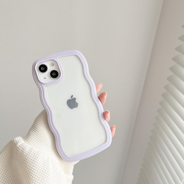 Transparente Stoßfeste iPhone Hülle mit lila Wellendesign für Apple iPhone 15 Plus - Bild 1