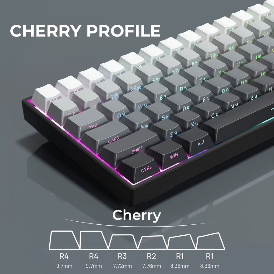 XVX PBT-Tastenkappen für mechanische Tastaturen, Graues RU-Layout mit 135 Tasten und Seitendruck, Durchscheinend - Bild 4