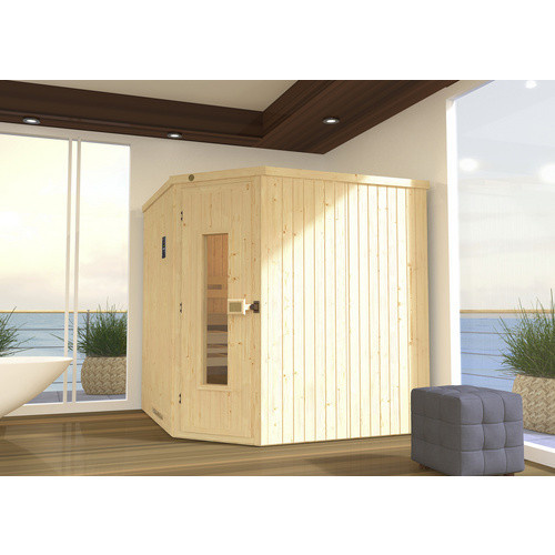 Weka Ecksauna Varberg 3 in Beige mit 7,5 kW Ofen und Holztür, B/H/T: 194 x 199 x 194 cm - Bild 2