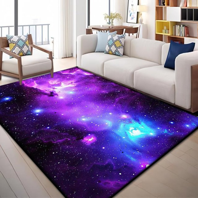 Karpetti Sonnensystem Sternenhimmel Teppich, bunte Cartoon Dekoration für Kinderzimmer und Wohnzimmer, rutschfest und waschbar, B: 120 cm, T: 80 cm - Bild 1