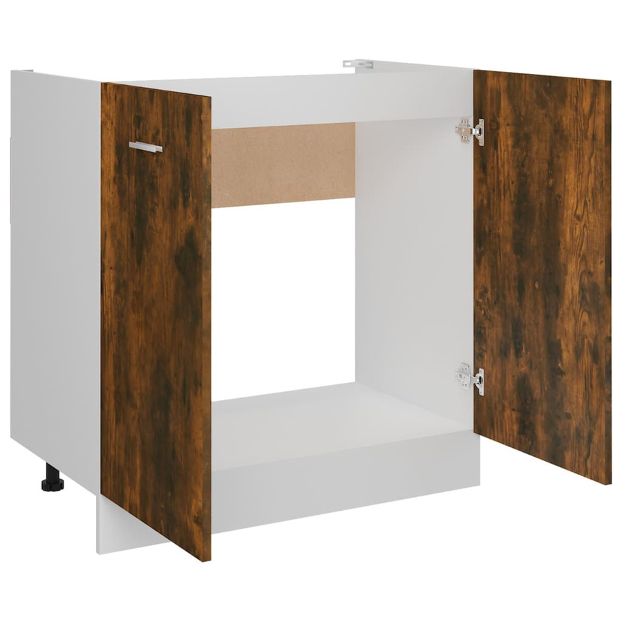 vidaXL Spülenunterschrank in Räuchereiche mit Türen und Regalböden, B/T/H: 80 x 46 x 81,5 cm - Bild 2