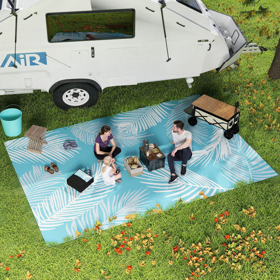 Outsunny Outdoor Teppich wendbar wetterfest Hellblau-Weiß B: 274 cm, T: 182 cm - Bild 2