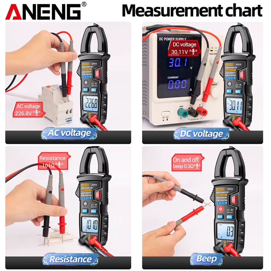 ANENG AT619 DC Clamp Meter Multimeter mit Sprachausgabe und Amperemeter in Rot - Bild 4