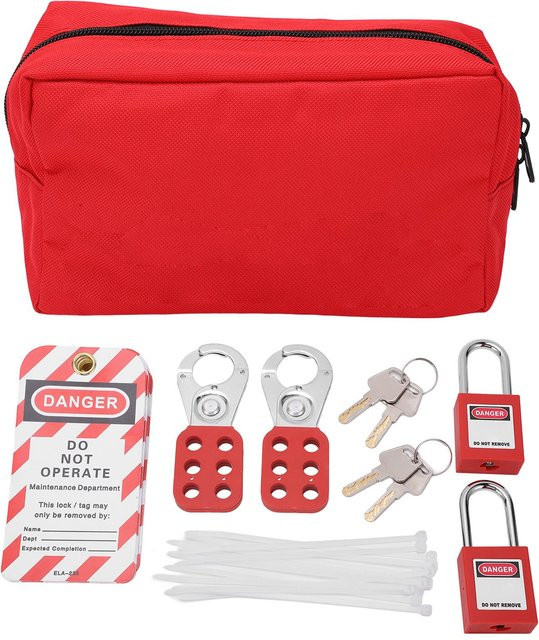 Meterk Lockout-Tagout-Kit elektrisches Loto-Kit mit Sicherheitsvorhängeschlössern, Haspen, Loto-Tags und Tasche in Rot - Bild 1