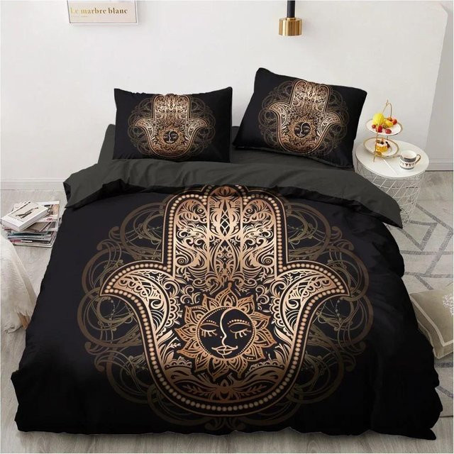 Creative Homewares Bettwäsche Set mit 3D Schwarze Katze Design in Gold, Bettbezug und Bezug, B/H: 135 x 200 cm - Bild 1