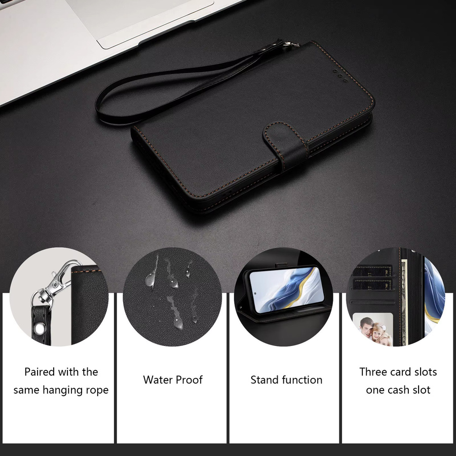 Einfarbige PU-Leder-Schutzhülle mit Kartenfächern und Lanyard für Samsung Galaxy A17 A37 A57 A36 A56 M36 A55 M56 A07 A06 in Blau oder Schwarz - Bild 3