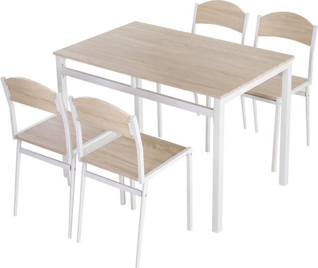 HOMCOM 5-teilige Essgruppe mit Esstisch und 4 Stühlen aus MDF und Metall in Grau und Weiß, B: 100 cm, T: 63 cm, H: 76,5 cm - Bild 1