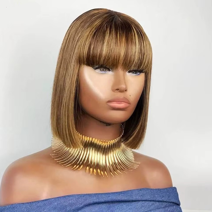 Lolely Dream Ombre Highlight Bob-Perücke mit Pony, Echthaar, 150 Dichte - Bild 4