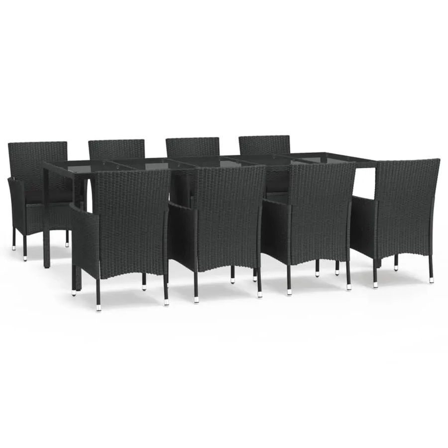 vidaXL 9-teilige Garten-Essgruppe aus Poly Rattan mit Kissen und Hartglas in Schwarz - Bild 2